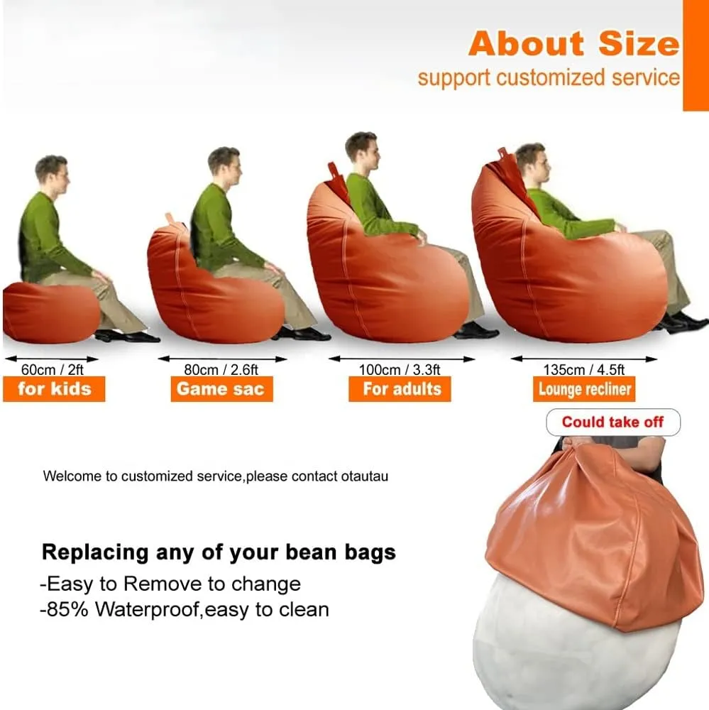 SXBCyan Big Luxury Sofa Pouf Cover Faux Leather Waterproof Lazy Bean Bag Chair No Filler Outdoor Beanbag Couch Puff (Color : Pink, Size : 100CM)