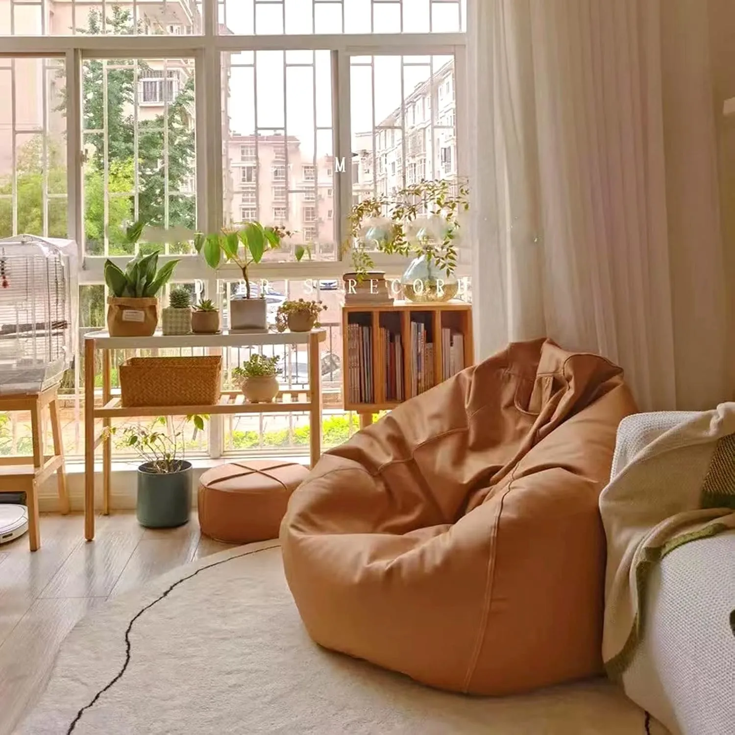 SXBCyan Big Luxury Sofa Pouf Cover Faux Leather Waterproof Lazy Bean Bag Chair No Filler Outdoor Beanbag Couch Puff (Color : Pink, Size : 100CM)
