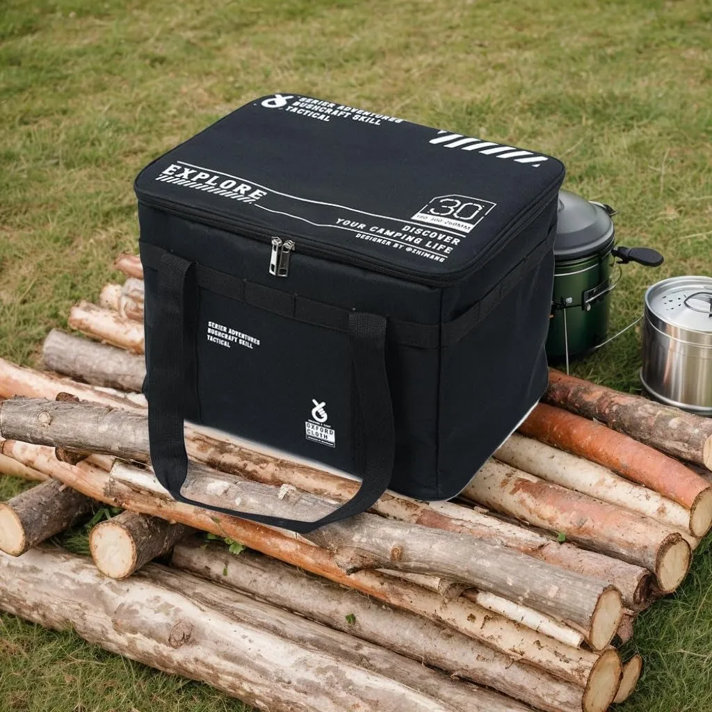 Tactical Large Camping Storage Bag,14.96in×11.81in×10.24in 30L Collapsible Cooking Trunk Organizer, 900D Oxford Fabric, Heavy Duty Duffle Bag Overlanding Gear (Black)