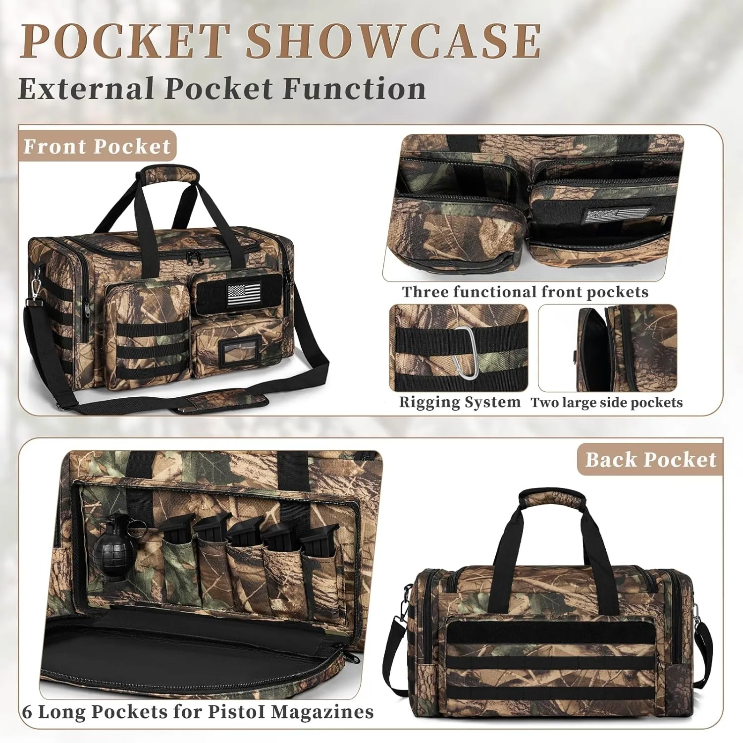 Tactical Pistol Range Bag, Gun Range Bag for Handguns, Shooting Duffle Range Pistol Bag with Compartments, Extra Pockets for Ammo and Essentials, Black