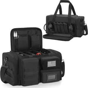 Tactical Pistol Range Bag, Gun Range Bag for Handguns, Shooting Duffle Range Pistol Bag with Compartments, Extra Pockets for Ammo and Essentials, Black