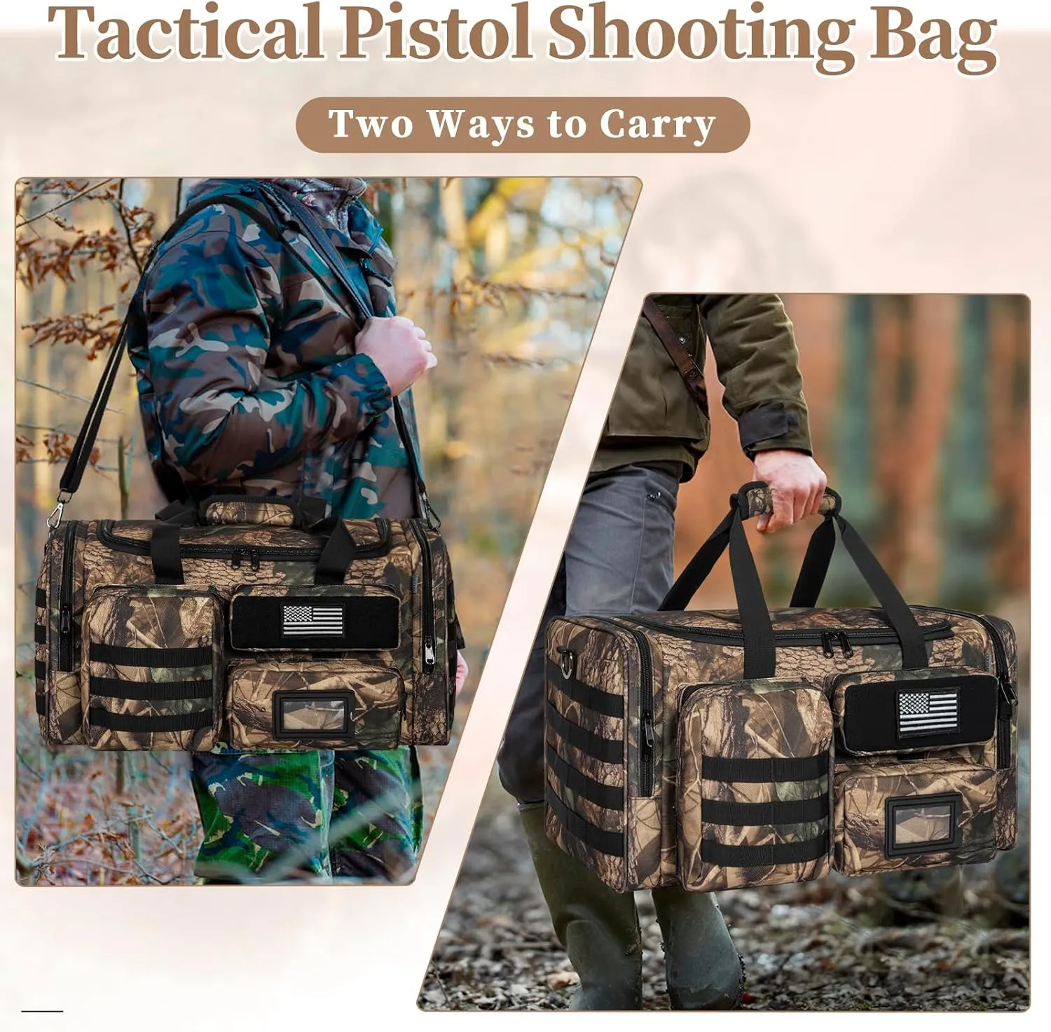 Tactical Pistol Range Bag, Gun Range Bag for Handguns, Shooting Duffle Range Pistol Bag with Compartments, Extra Pockets for Ammo and Essentials, Black