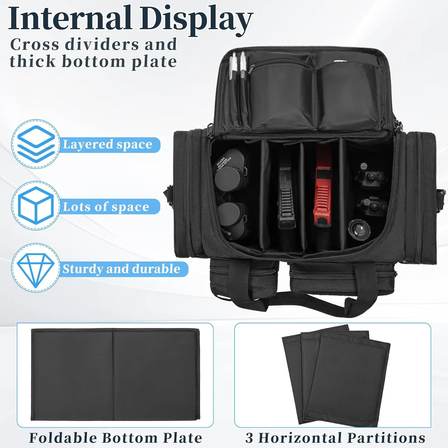 Tactical Pistol Range Bag, Gun Range Bag for Handguns, Shooting Duffle Range Pistol Bag with Compartments, Extra Pockets for Ammo and Essentials, Black