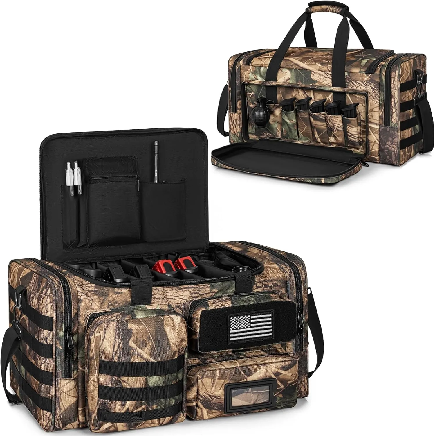 Tactical Pistol Range Bag, Gun Range Bag for Handguns, Shooting Duffle Range Pistol Bag with Compartments, Extra Pockets for Ammo and Essentials, Black