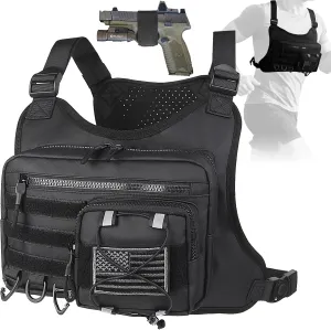 Tactical Vest for Men,Chest Rig with Pistol Holster,Adjustable Chest Bag for Men,Chest Pack for Running Fishing Cycling and Hunting