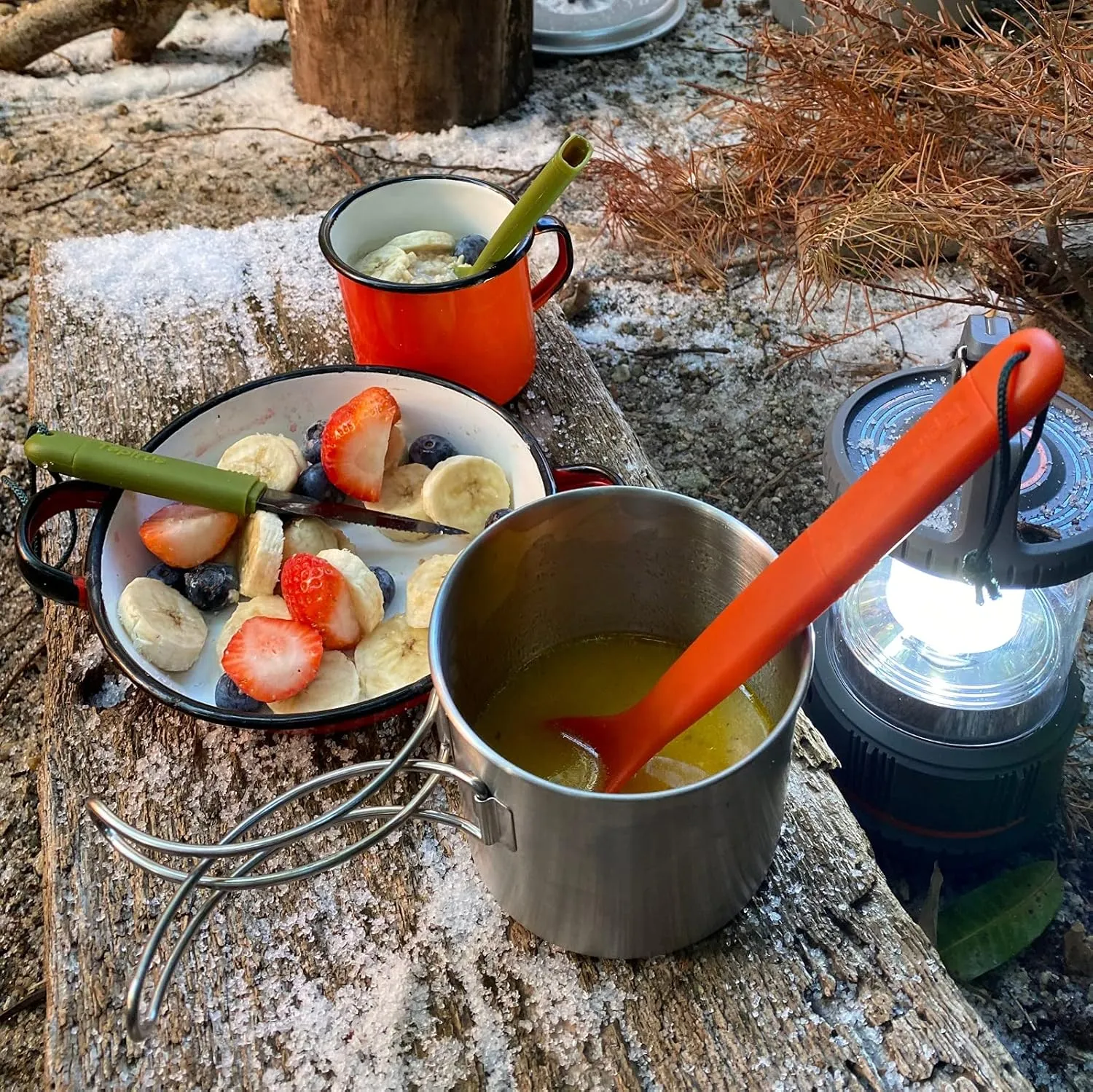 Tapirus Spork Tactical 2-pack Orange/Green | BPA Free Spork, Stainless Steel Knife and Fire Starter | 3 in 1 multipurpose utensil | Hiking, camping & backpacking gear | Fit for MRE