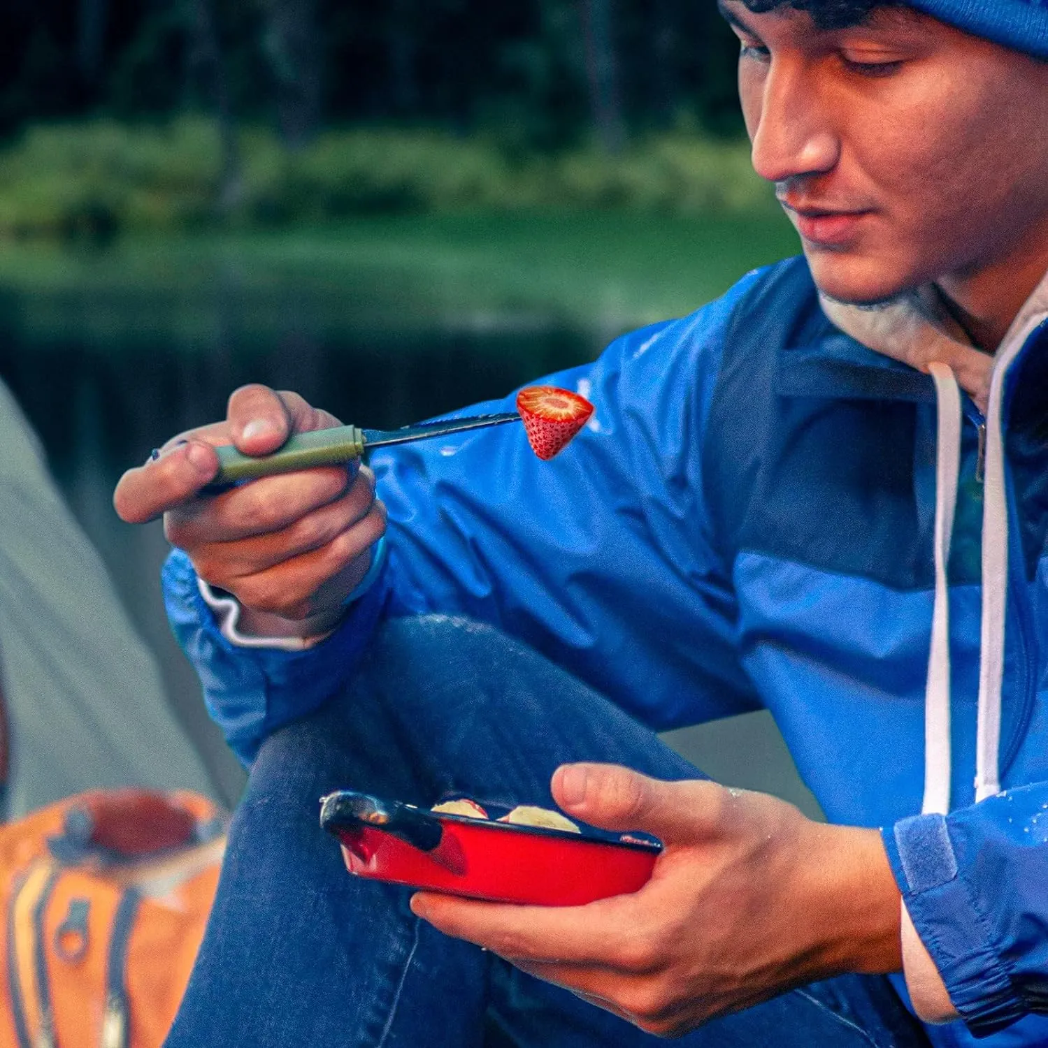 Tapirus Spork Tactical 2-pack Orange/Green | BPA Free Spork, Stainless Steel Knife and Fire Starter | 3 in 1 multipurpose utensil | Hiking, camping & backpacking gear | Fit for MRE
