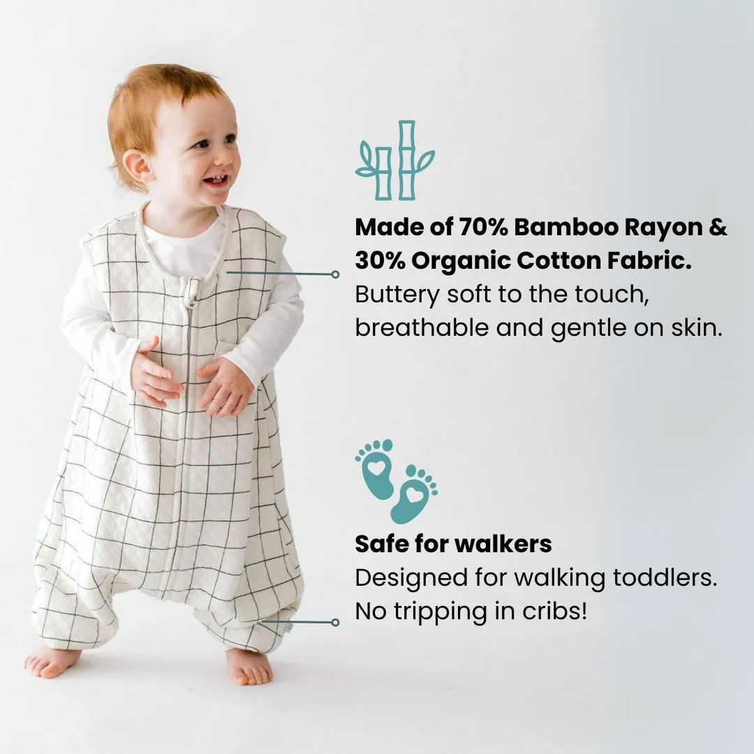 Tealbee Dreamsuit: Toddler Sleep Sack with Feet 2T 3T - 0.8 TOG Lightweight Baby Wearable Blanket for Walkers - Rayon Made from Bamboo, Organic Cotton Sleep Bag - Checkered