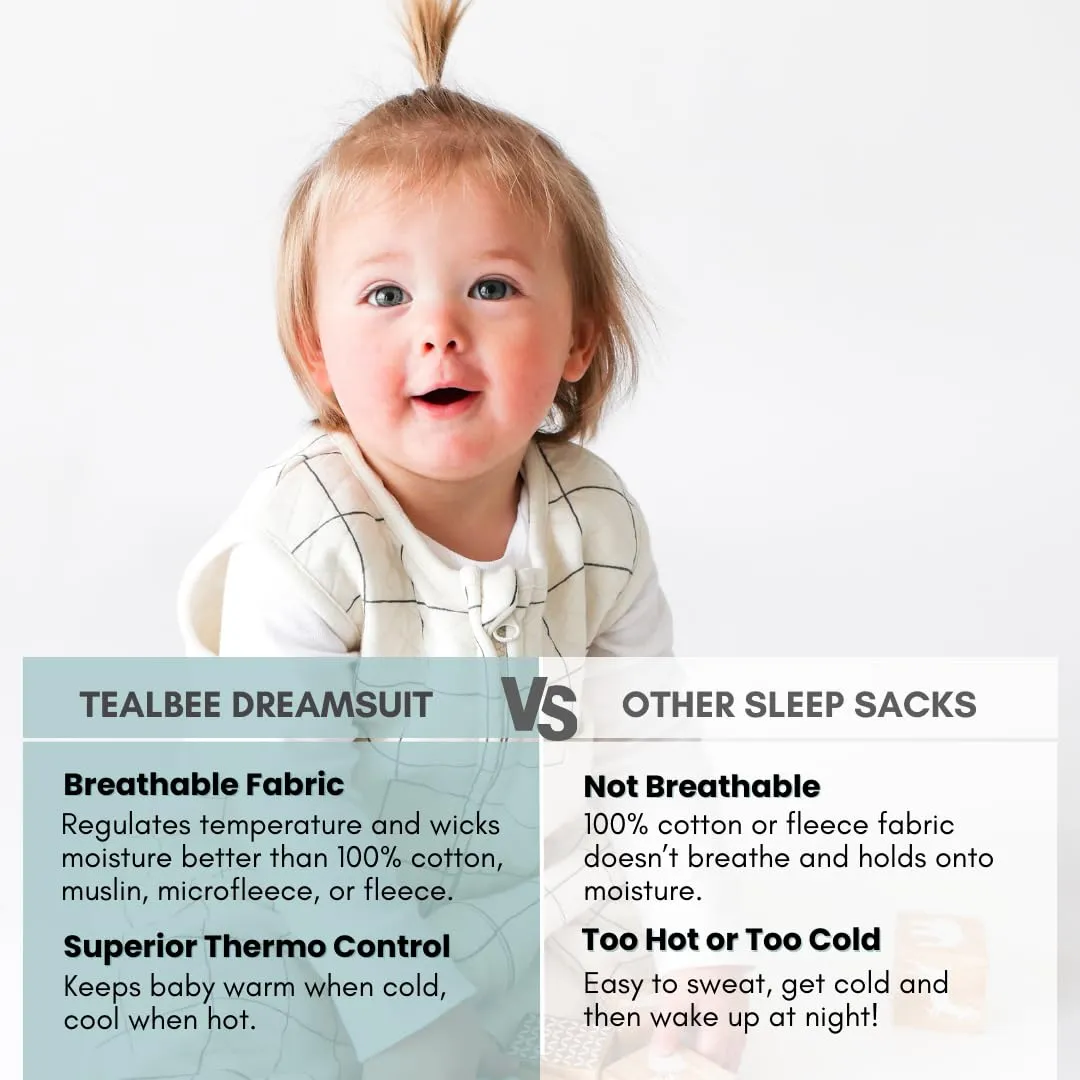 Tealbee Dreamsuit: Toddler Sleep Sack with Feet 2T 3T - 0.8 TOG Lightweight Baby Wearable Blanket for Walkers - Rayon Made from Bamboo, Organic Cotton Sleep Bag - Checkered
