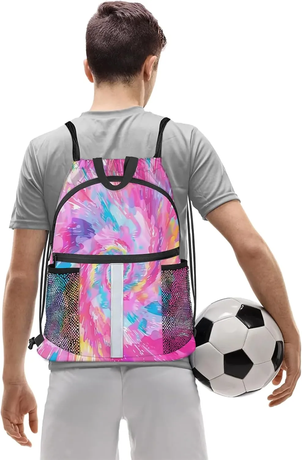 Tie Dye Drawstring Backpack String Bag, Waterproof Sports Gym Swim Sackpack with Mesh Pocket for Men Women