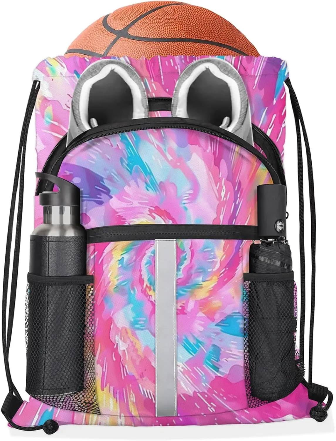 Tie Dye Drawstring Backpack String Bag, Waterproof Sports Gym Swim Sackpack with Mesh Pocket for Men Women