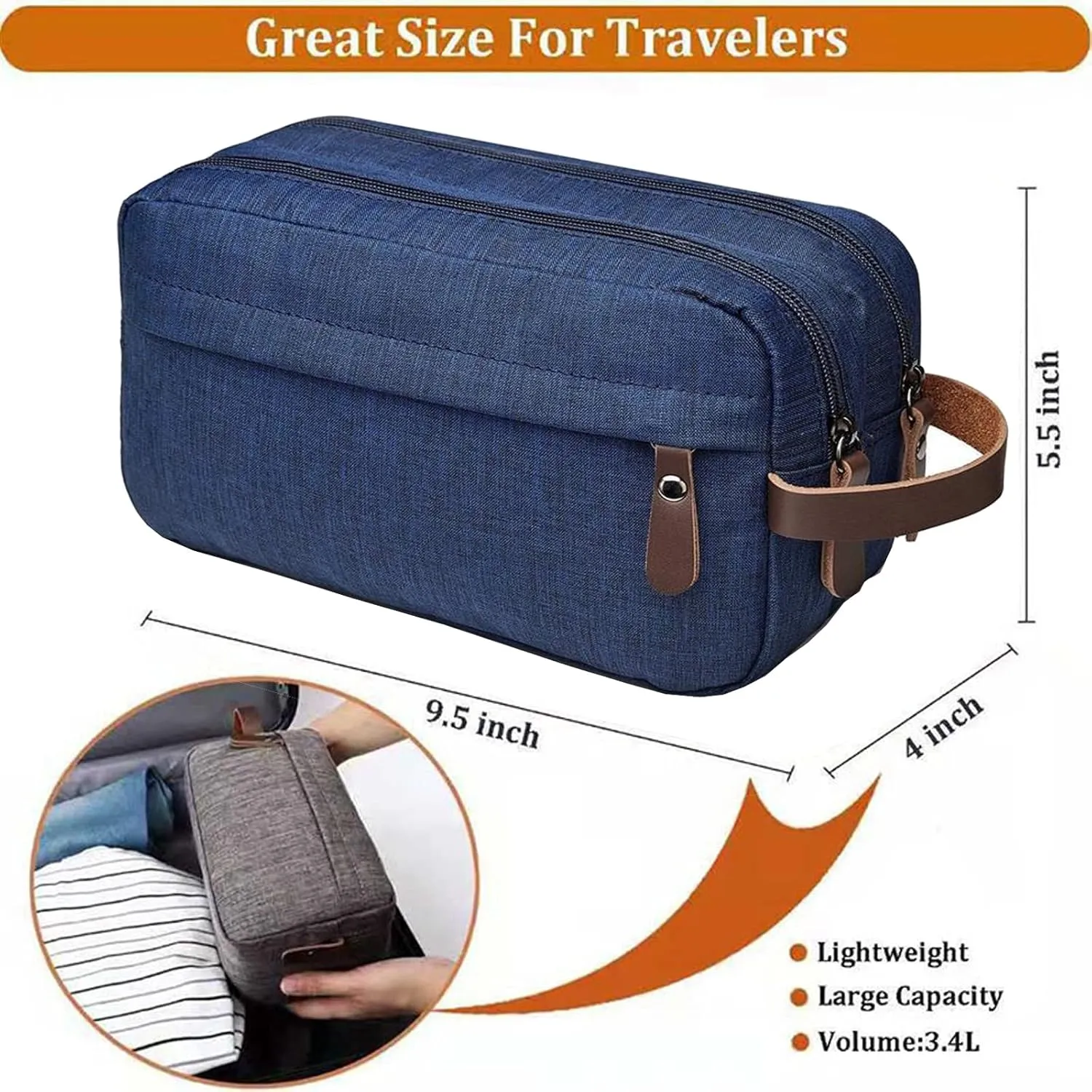 Toiletry Bag for Men Travel Toiletry Organizer Water-resistant Shaving Bag for Makeup Toiletries Accessories, Blue