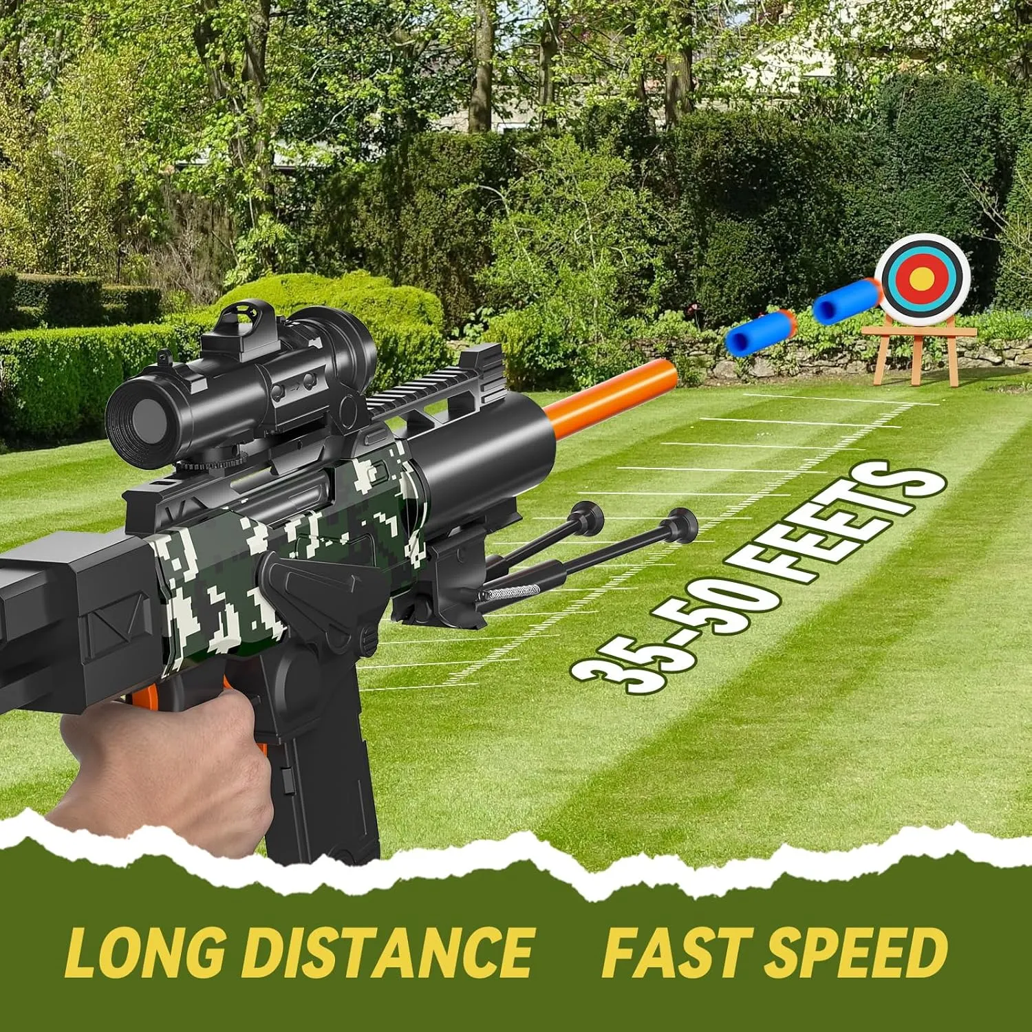 Toy Gun Automatic Sniper Rifle with Scope, Tactical Vest Kit, Toy Foam Blasters with 200 Soft Bullets, 2 Magazinine and Bipod, Electric Gun for Boys Age 8-12, Gifts for Birthday Christmas