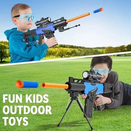 Toy Gun Automatic Sniper Rifle with Scope, Tactical Vest Kit, Toy Foam Blasters with 200 Soft Bullets, 2 Magazinine and Bipod, Electric Gun for Boys Age 8-12, Gifts for Birthday Christmas