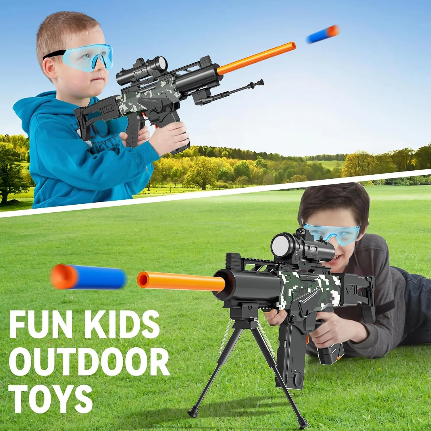 Toy Gun Automatic Sniper Rifle with Scope, Tactical Vest Kit, Toy Foam Blasters with 200 Soft Bullets, 2 Magazinine and Bipod, Electric Gun for Boys Age 8-12, Gifts for Birthday Christmas