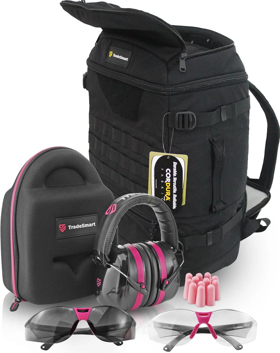 TradeSmart Range Backpack for Handguns, Ammo & Shooting Gear with 3 Lockable Compartments, Ear & Eye Protection Kit Optional