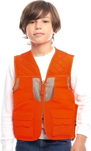 TrailCrest Kid's Orange Safety Deluxe Front Loader Vest High Visibility- Deer Hunting Construction Engineers