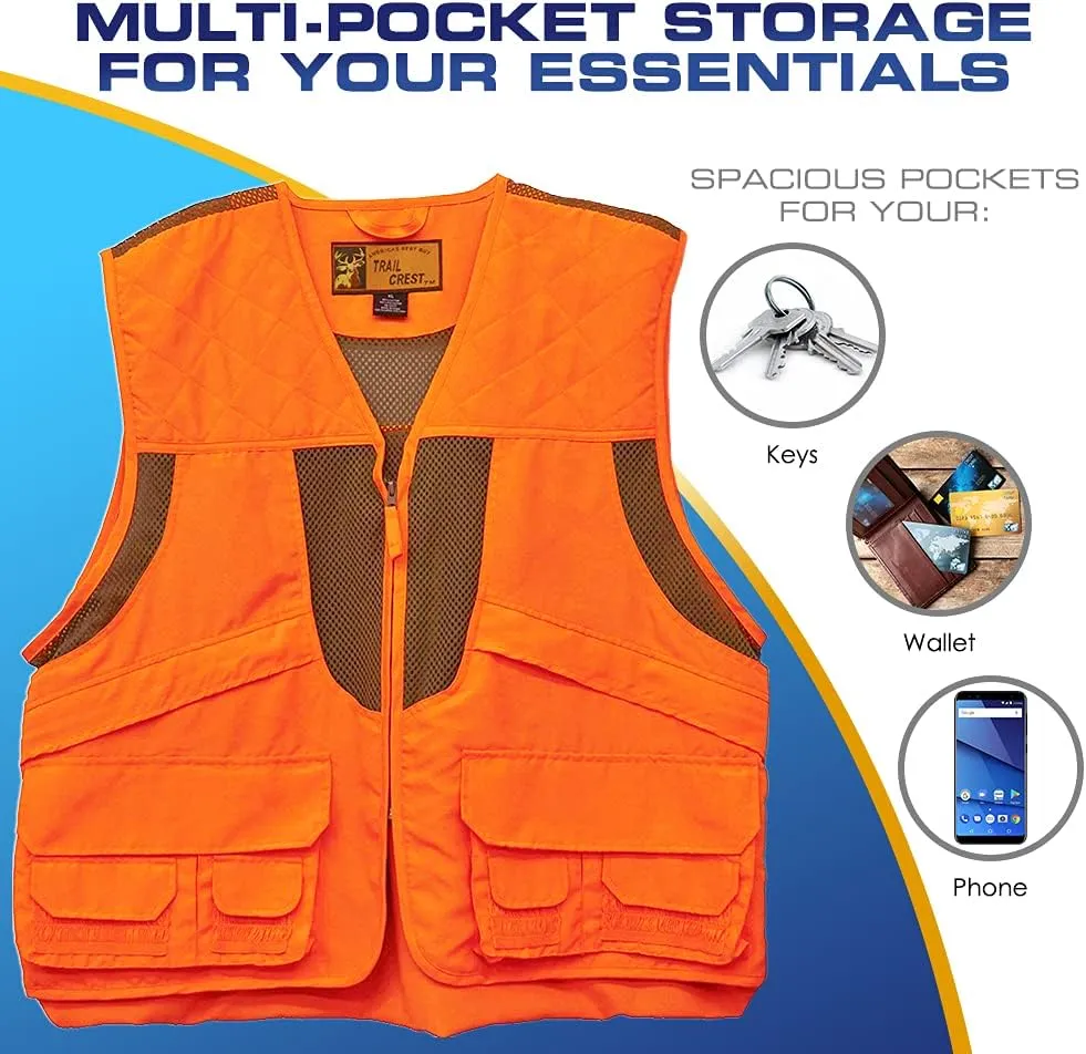 TrailCrest Kid's Orange Safety Deluxe Front Loader Vest High Visibility- Deer Hunting Construction Engineers