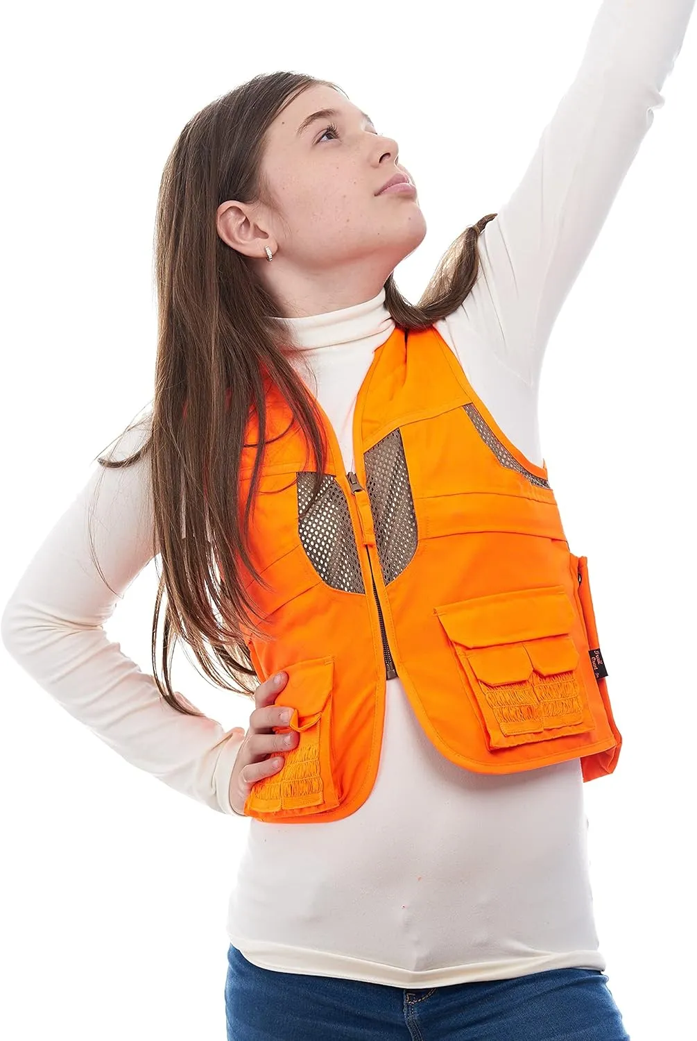 TrailCrest Kid's Orange Safety Deluxe Front Loader Vest High Visibility- Deer Hunting Construction Engineers