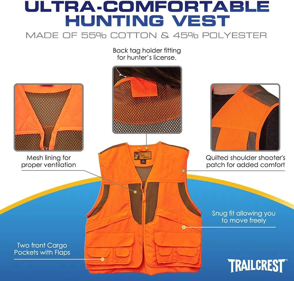 TrailCrest Kid's Orange Safety Deluxe Front Loader Vest High Visibility- Deer Hunting Construction Engineers