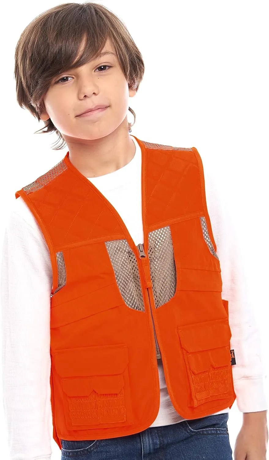 TrailCrest Kid's Orange Safety Deluxe Front Loader Vest High Visibility- Deer Hunting Construction Engineers