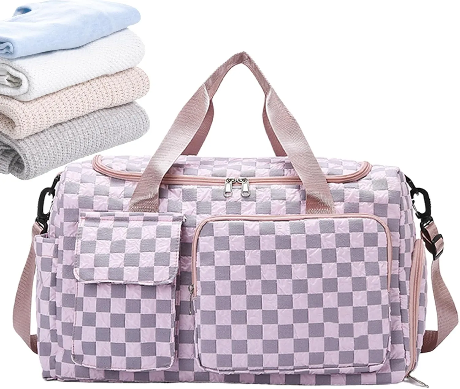 Travel Bag - Large Storage Duffle Pack,Waterproof Plaid Travel Bag with Shoe Compartment for Camping Swimming Beach Swim Pool Sports Gym