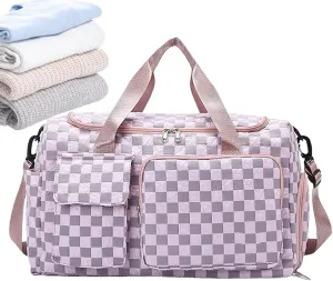 Travel Bag - Large Storage Duffle Pack,Waterproof Plaid Travel Bag with Shoe Compartment for Camping Swimming Beach Swim Pool Sports Gym
