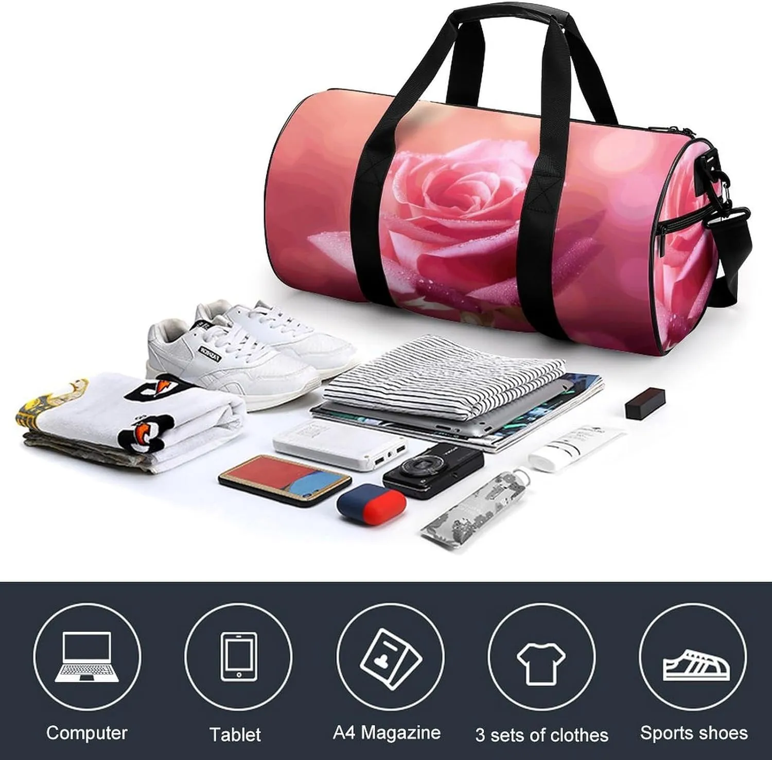 Travel Duffel Bag for Men And Women,Beautiful Flower Images Waterproof Sports Fitness Bag Portable Travel Duffel Bag