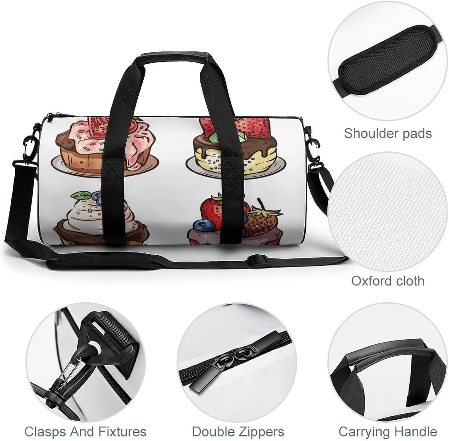 Travel Duffel Bag for Men And Women,Comic Style Pastries Waterproof Sports Fitness Bag Portable Travel Duffel Bag