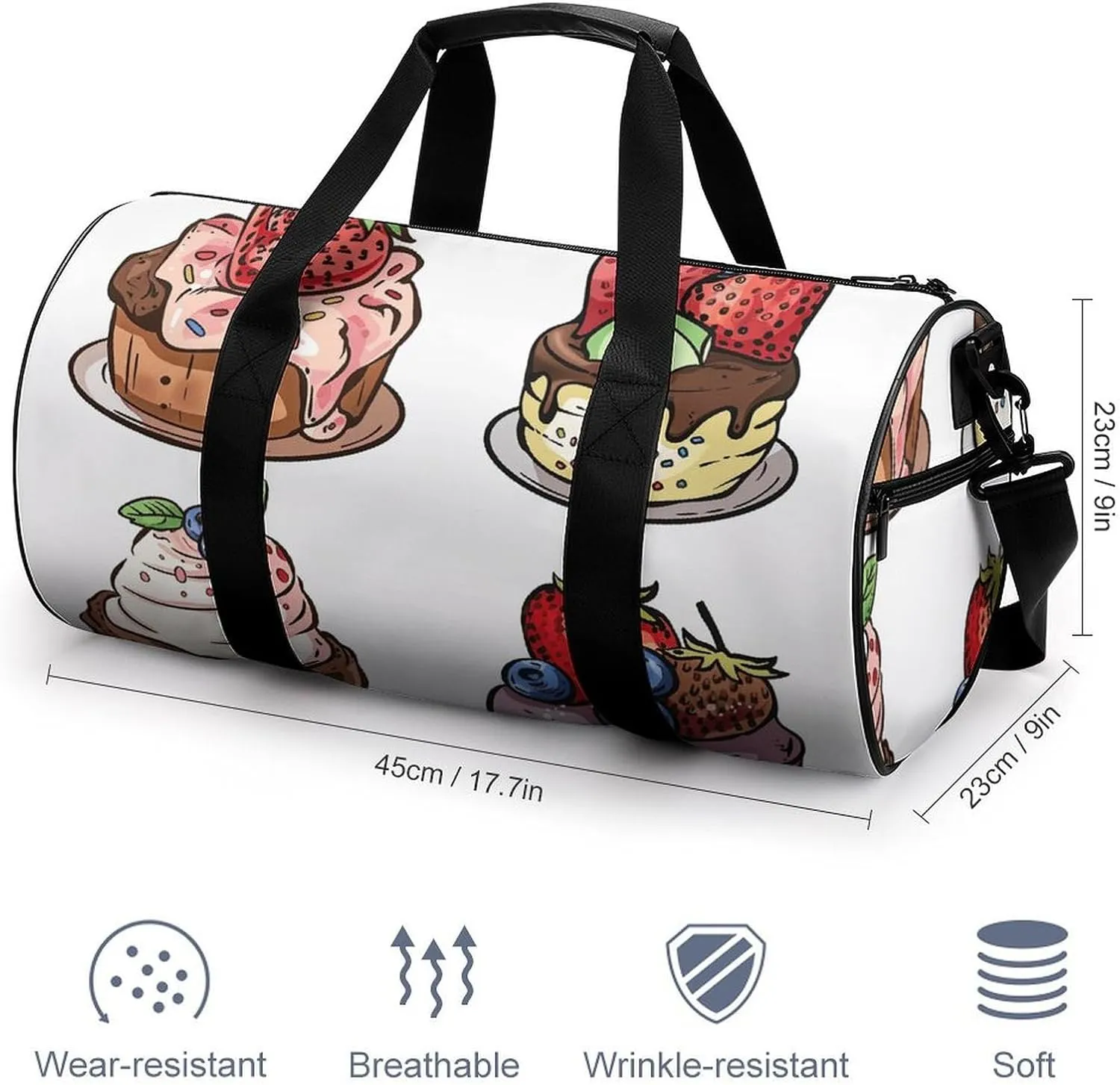 Travel Duffel Bag for Men And Women,Comic Style Pastries Waterproof Sports Fitness Bag Portable Travel Duffel Bag