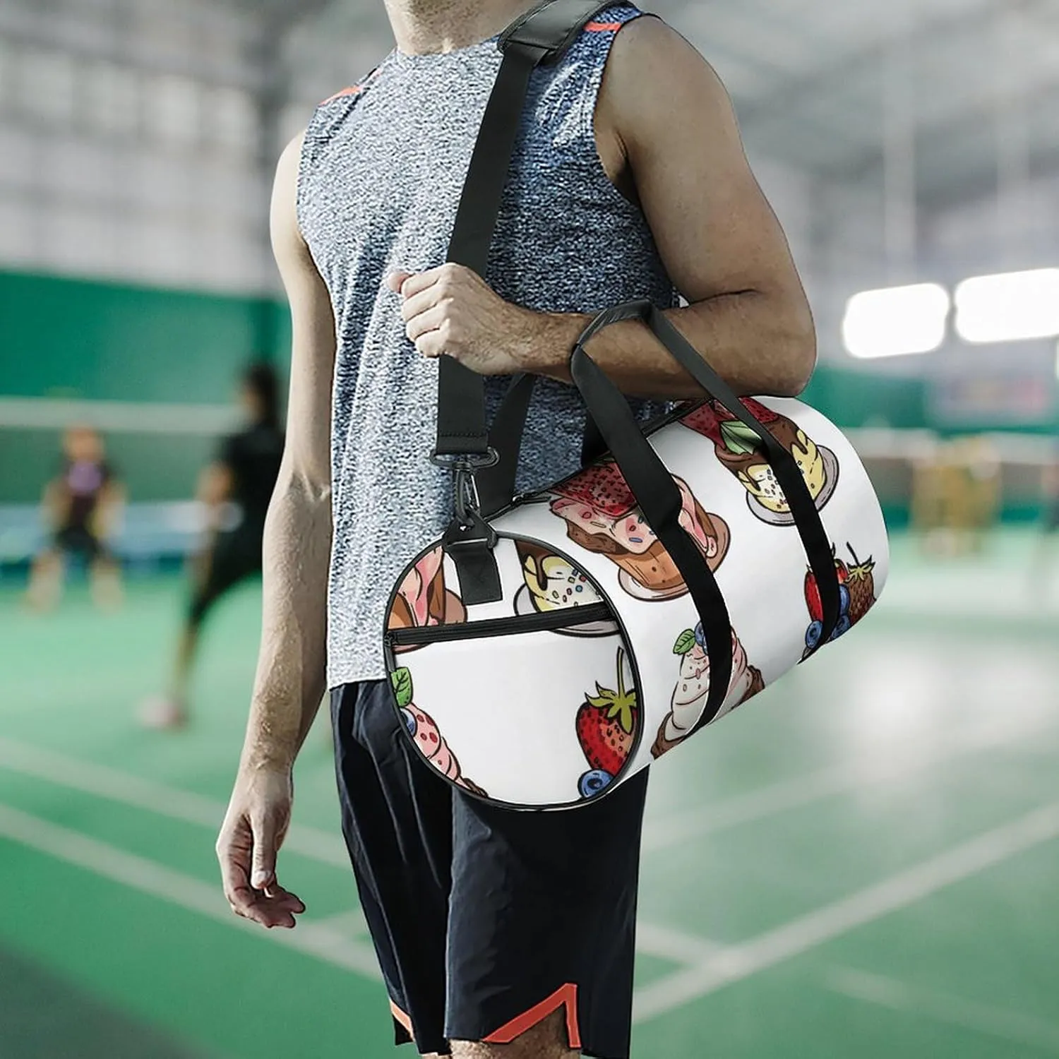 Travel Duffel Bag for Men And Women,Comic Style Pastries Waterproof Sports Fitness Bag Portable Travel Duffel Bag