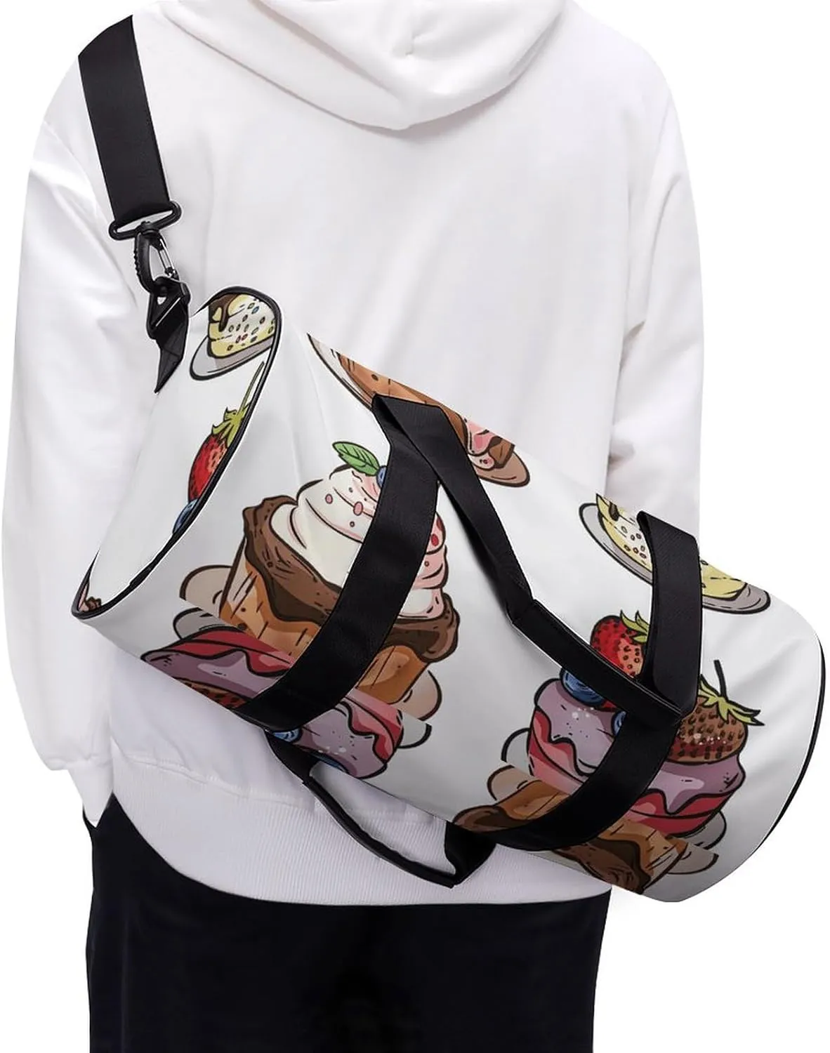 Travel Duffel Bag for Men And Women,Comic Style Pastries Waterproof Sports Fitness Bag Portable Travel Duffel Bag