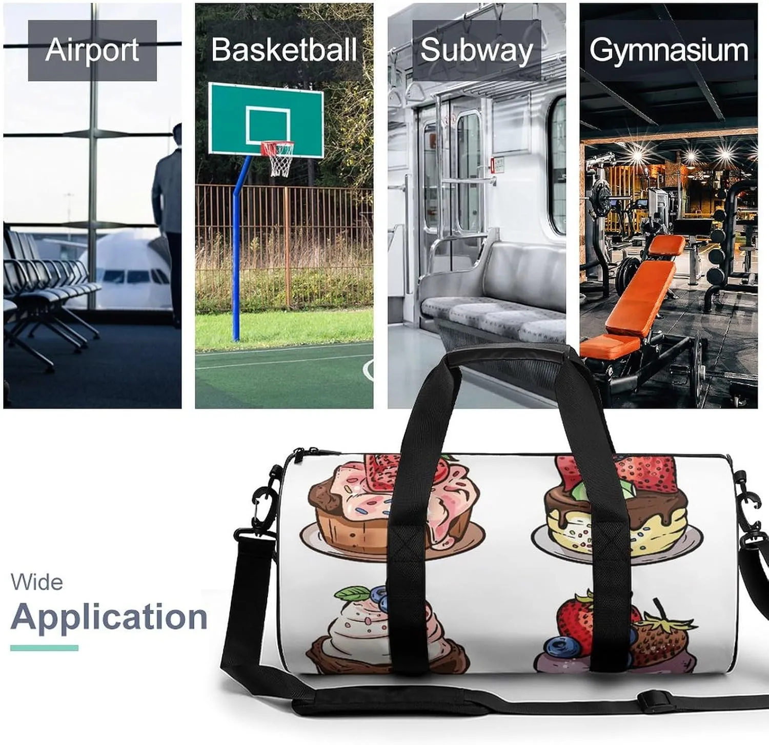 Travel Duffel Bag for Men And Women,Comic Style Pastries Waterproof Sports Fitness Bag Portable Travel Duffel Bag