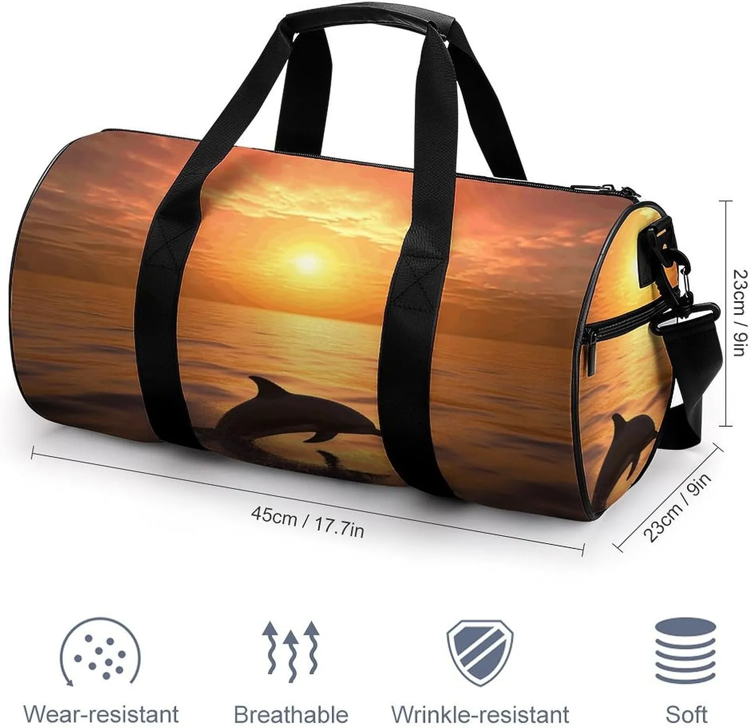 Travel Duffel Bag for Men And Women,Dolphin And Sunset Waterproof Sports Fitness Bag Portable Travel Duffel Bag