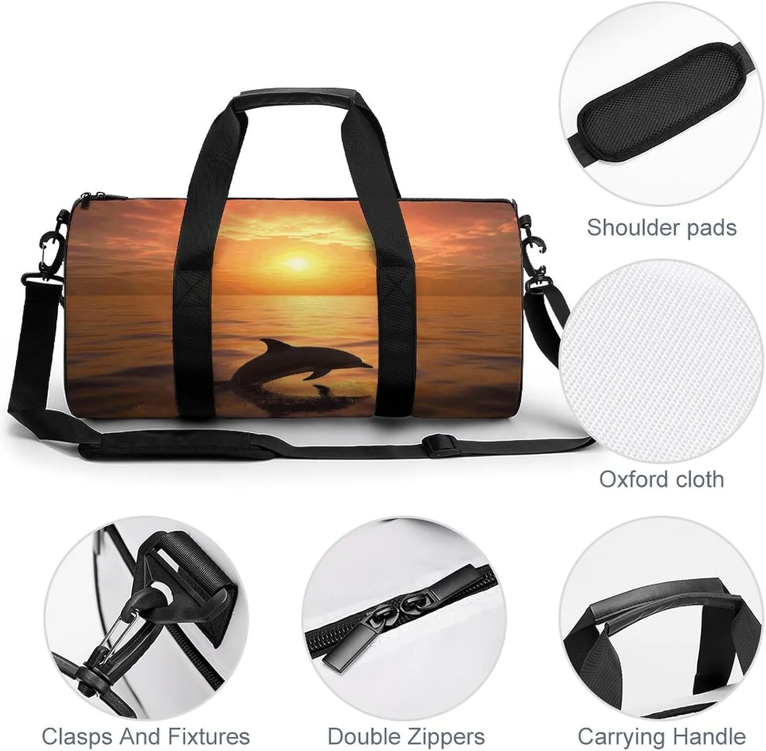 Travel Duffel Bag for Men And Women,Dolphin And Sunset Waterproof Sports Fitness Bag Portable Travel Duffel Bag