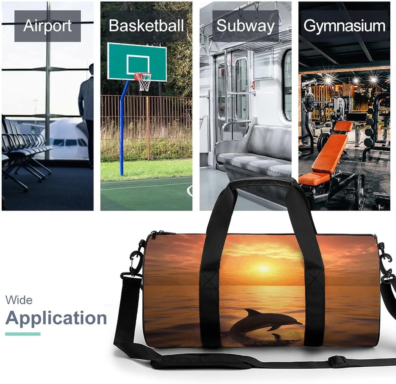Travel Duffel Bag for Men And Women,Dolphin And Sunset Waterproof Sports Fitness Bag Portable Travel Duffel Bag