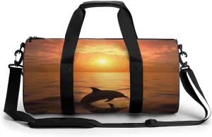 Travel Duffel Bag for Men And Women,Dolphin And Sunset Waterproof Sports Fitness Bag Portable Travel Duffel Bag
