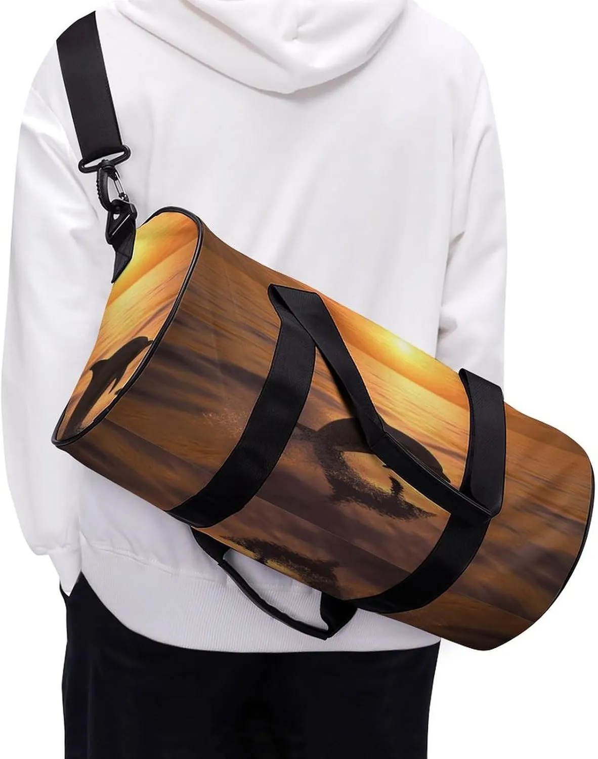 Travel Duffel Bag for Men And Women,Dolphin And Sunset Waterproof Sports Fitness Bag Portable Travel Duffel Bag