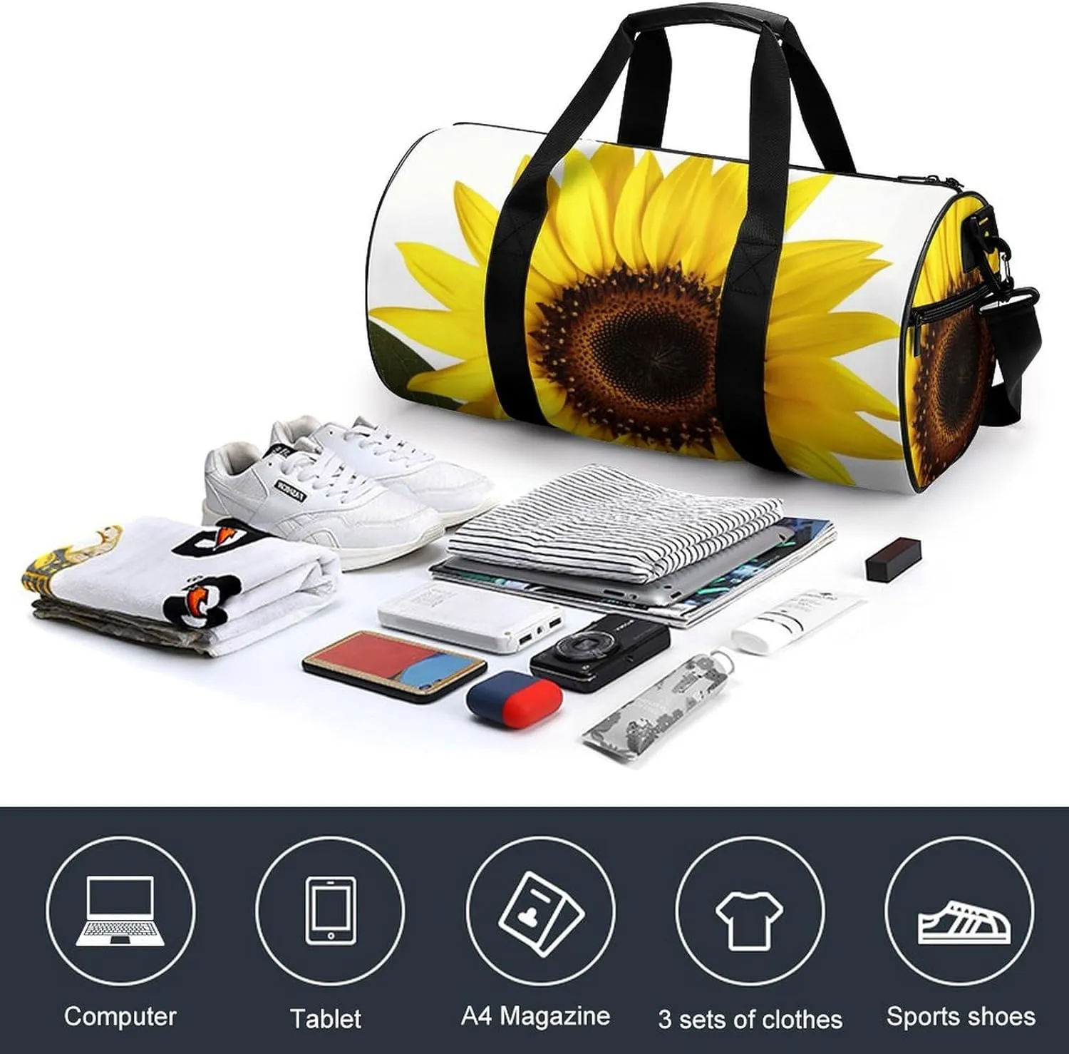 Travel Duffel Bag for Men And Women,Flower Sunflower Waterproof Sports Fitness Bag Portable Travel Duffel Bag