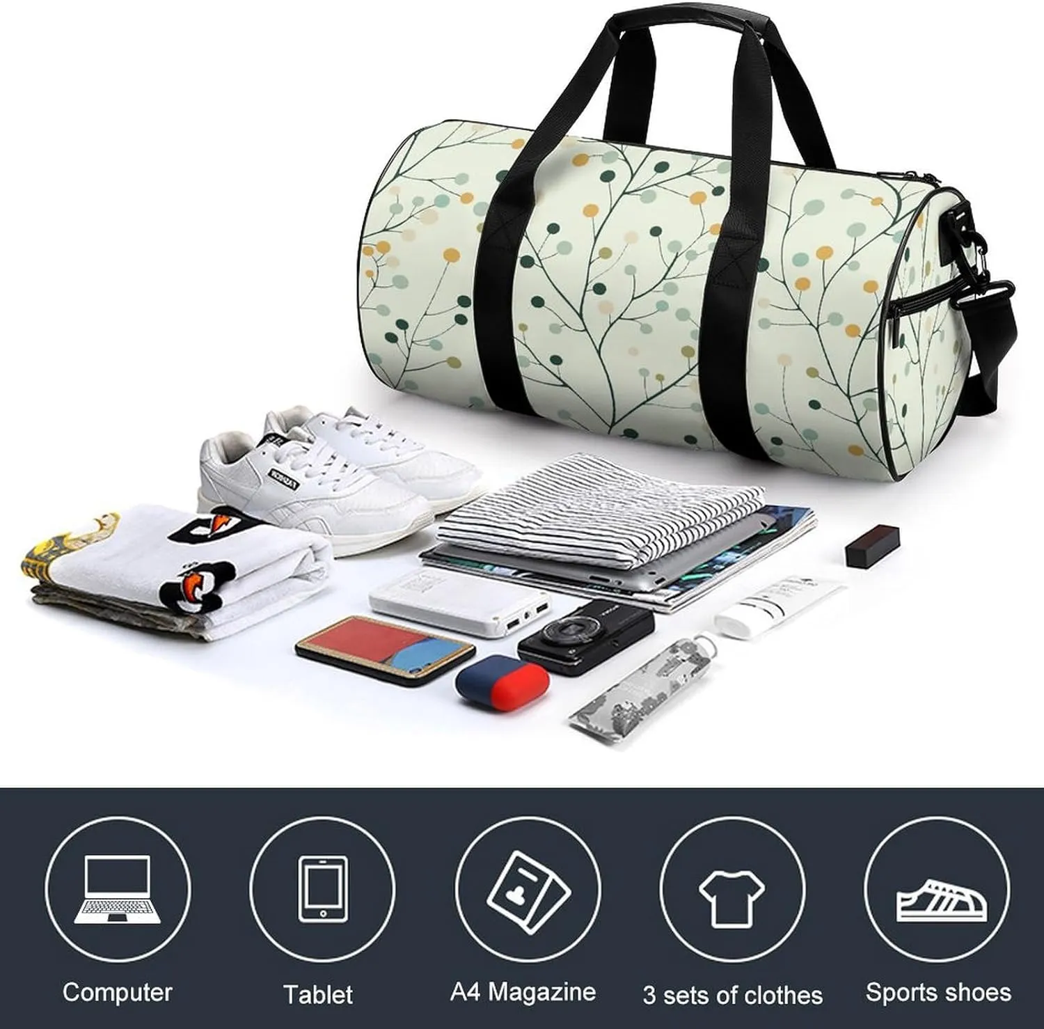 Travel Duffel Bag for Men And Women,Light Mint Pattern Waterproof Sports Fitness Bag Portable Travel Duffel Bag