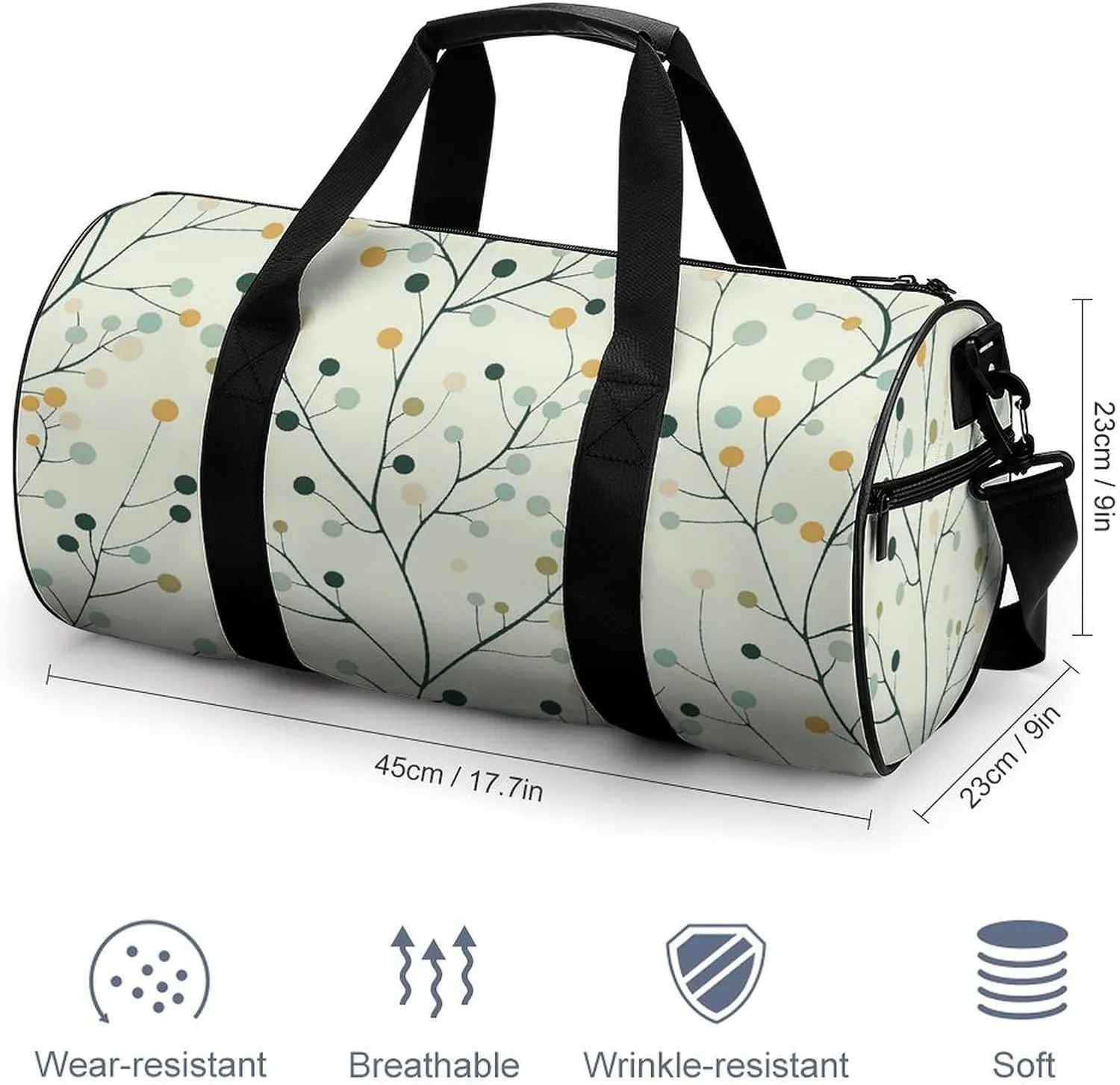 Travel Duffel Bag for Men And Women,Light Mint Pattern Waterproof Sports Fitness Bag Portable Travel Duffel Bag