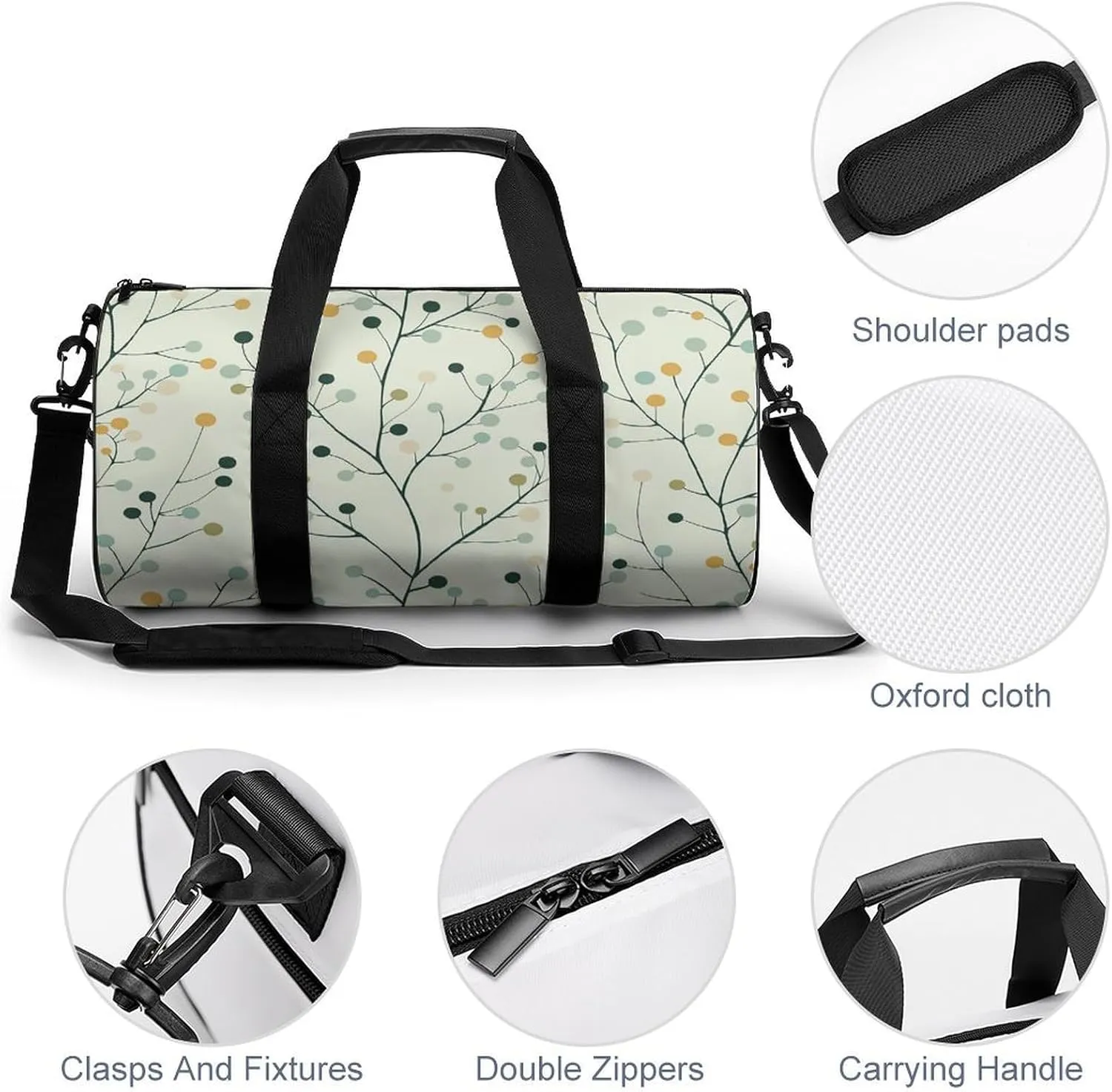 Travel Duffel Bag for Men And Women,Light Mint Pattern Waterproof Sports Fitness Bag Portable Travel Duffel Bag