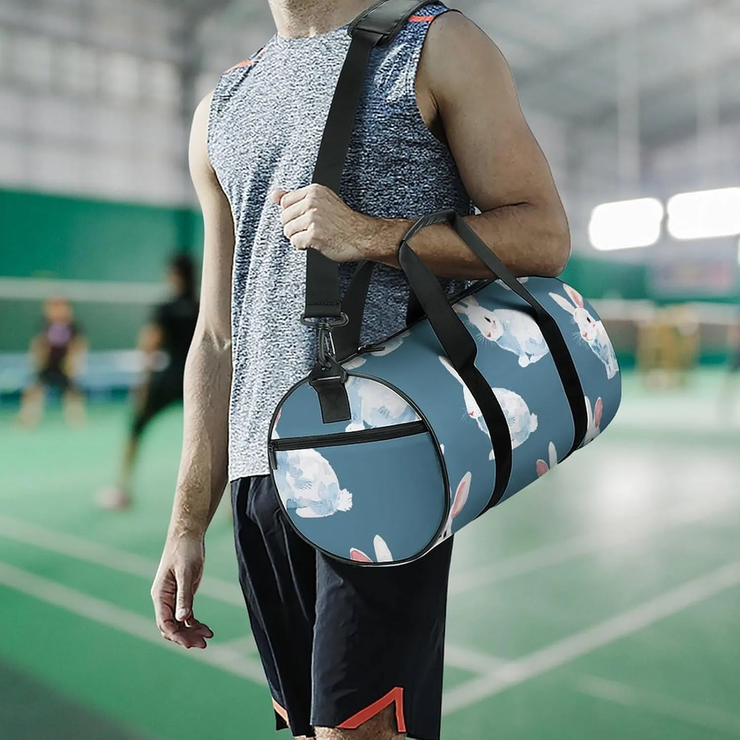 Travel Duffel Bag for Men And Women,Rabbit with Red Ears Waterproof Sports Fitness Bag Portable Travel Duffel Bag