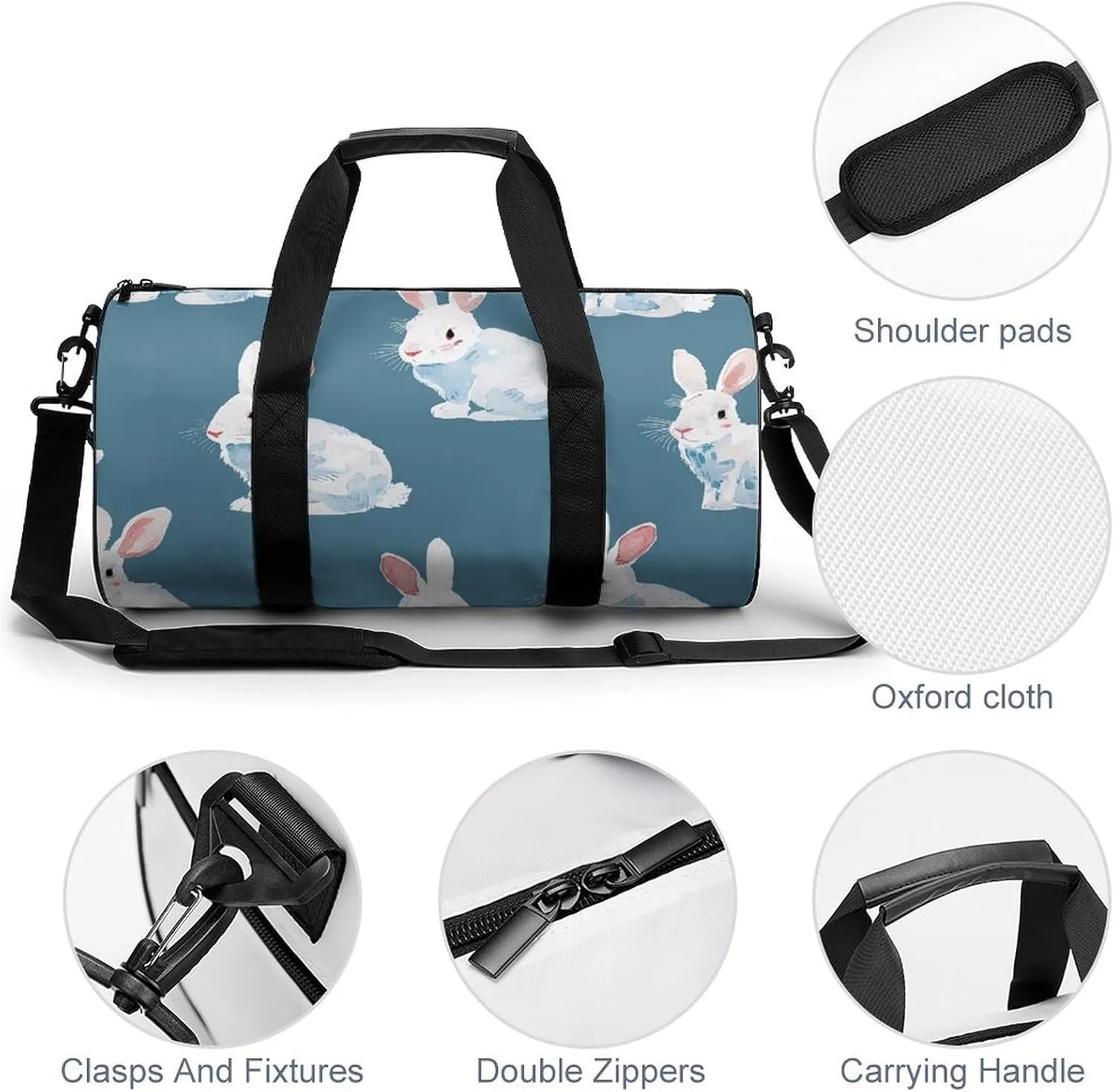 Travel Duffel Bag for Men And Women,Rabbit with Red Ears Waterproof Sports Fitness Bag Portable Travel Duffel Bag