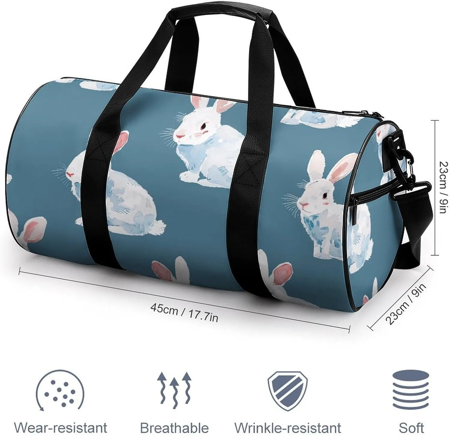 Travel Duffel Bag for Men And Women,Rabbit with Red Ears Waterproof Sports Fitness Bag Portable Travel Duffel Bag