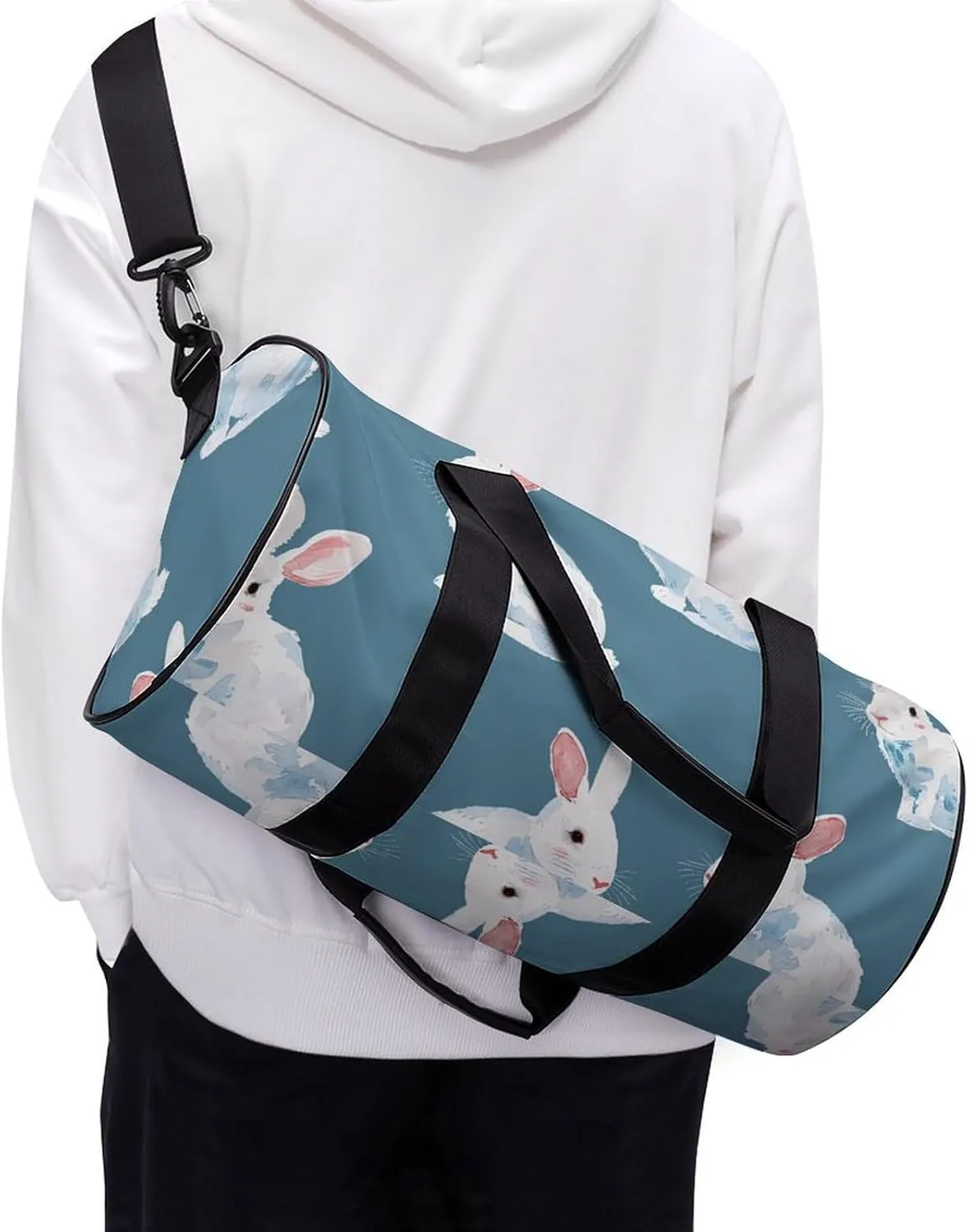 Travel Duffel Bag for Men And Women,Rabbit with Red Ears Waterproof Sports Fitness Bag Portable Travel Duffel Bag