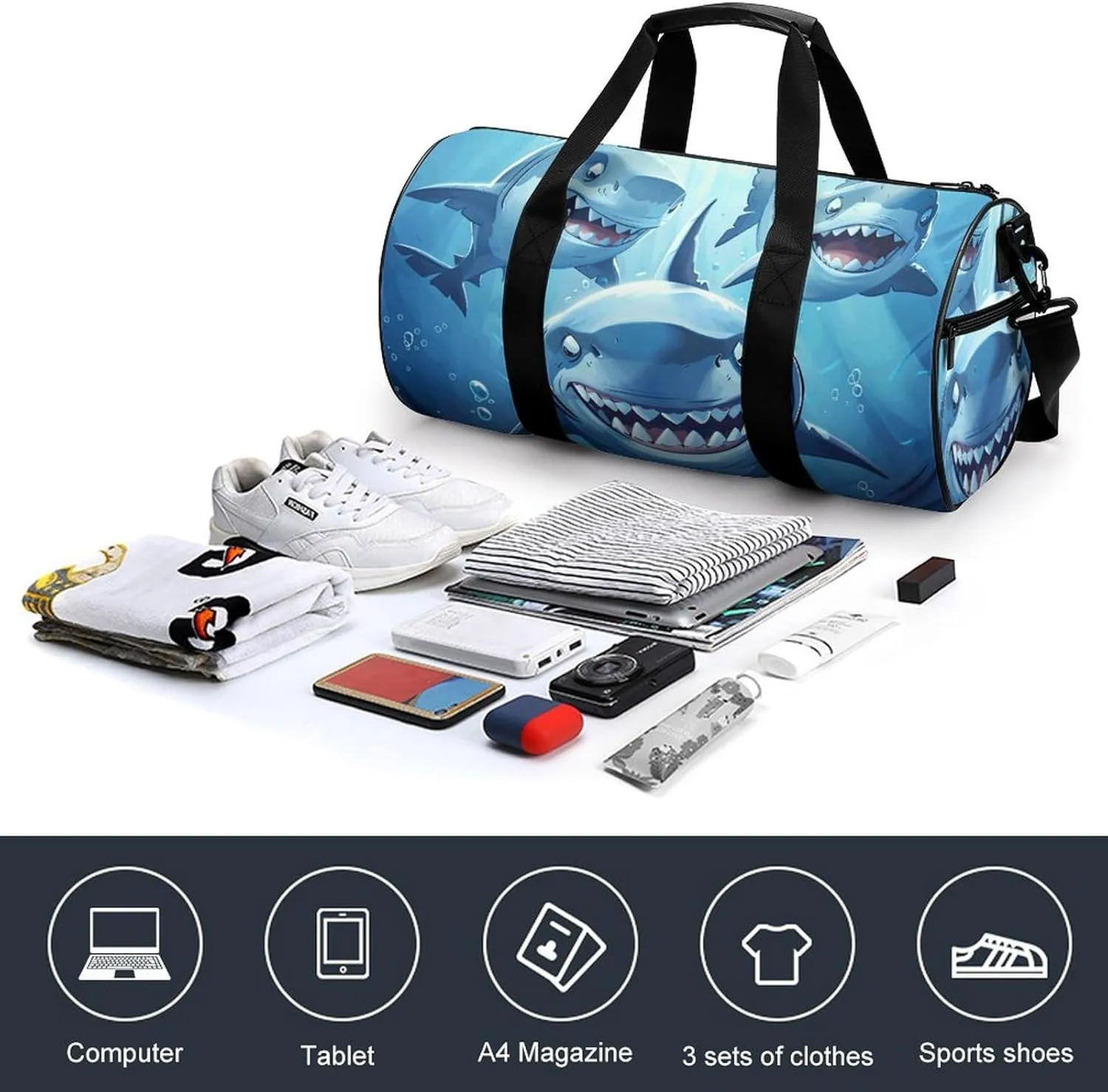Travel Duffel Bag for Men And Women,Swimming in The Ocean Waterproof Sports Fitness Bag Portable Travel Duffel Bag
