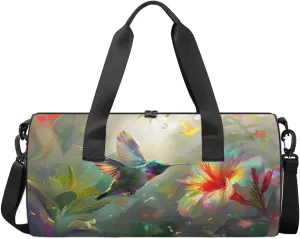 Travel Duffel Bag Hummingbird Flower Sports Gym Bag for Womens Mens, Waterproof Weekend Overnight Bag Lightweight Carry on Bag for Airplanes Yoga Dance Beach Swim Hospital Holdalls,A-2273