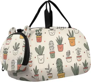 Travel Duffle Bag for Kids Boys Girls Cactus Tropical Plants Leaves Sports Bag Overnighter Duffle Sleepover Weekender with Shoes Compartment