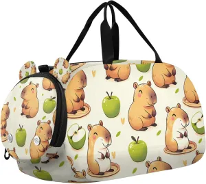 Travel Duffle Bag for Kids Boys Girls Capybara Green Sports Bag Overnighter Duffle Sleepover Weekender with Shoes Compartment
